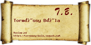 Tormássy Béla névjegykártya